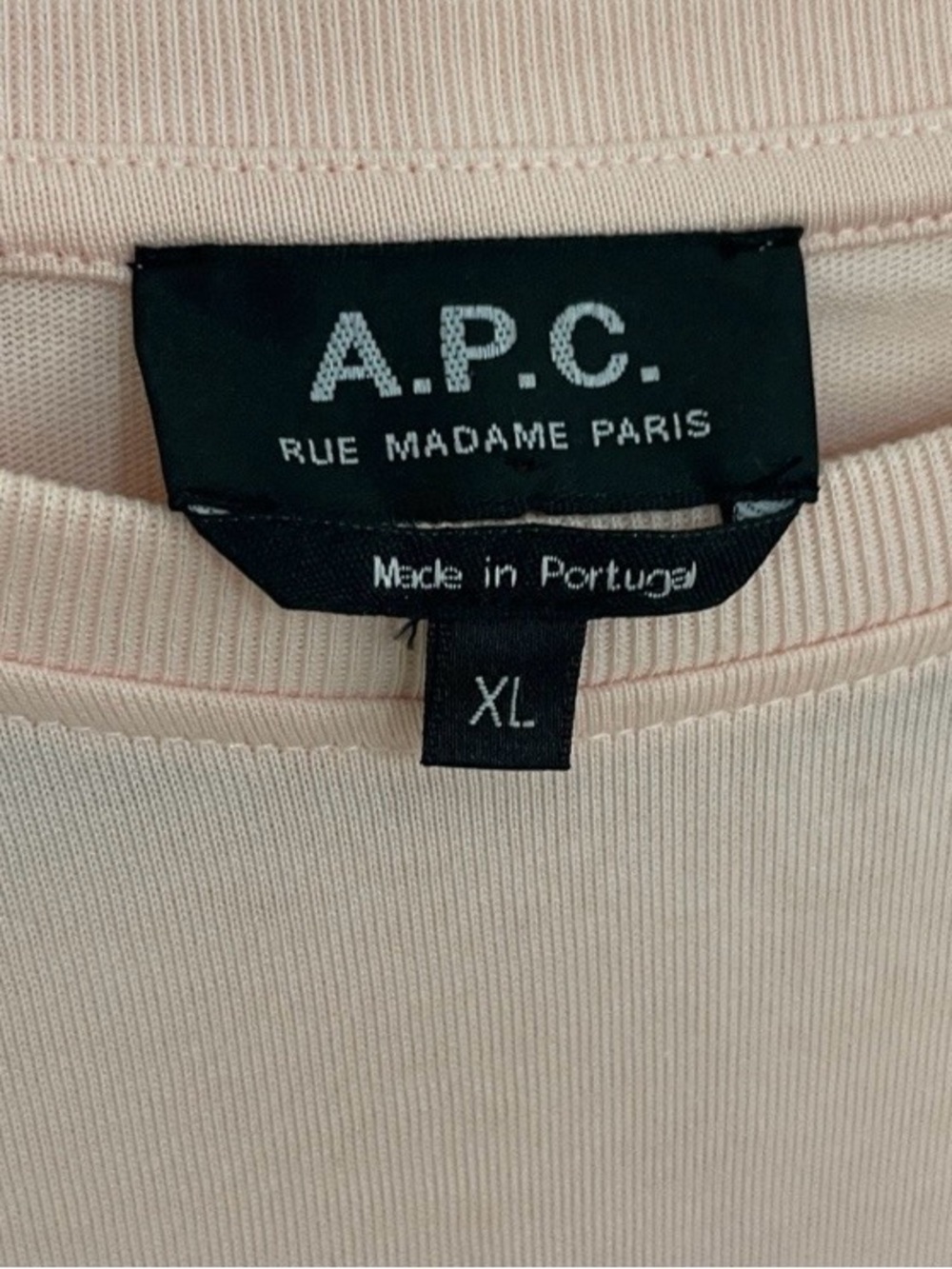 A.P.C. Short-Sleeve Crewneck T-Shirt in Pale Peach / Pink with Small Blue Logo - Picture 3 of 9